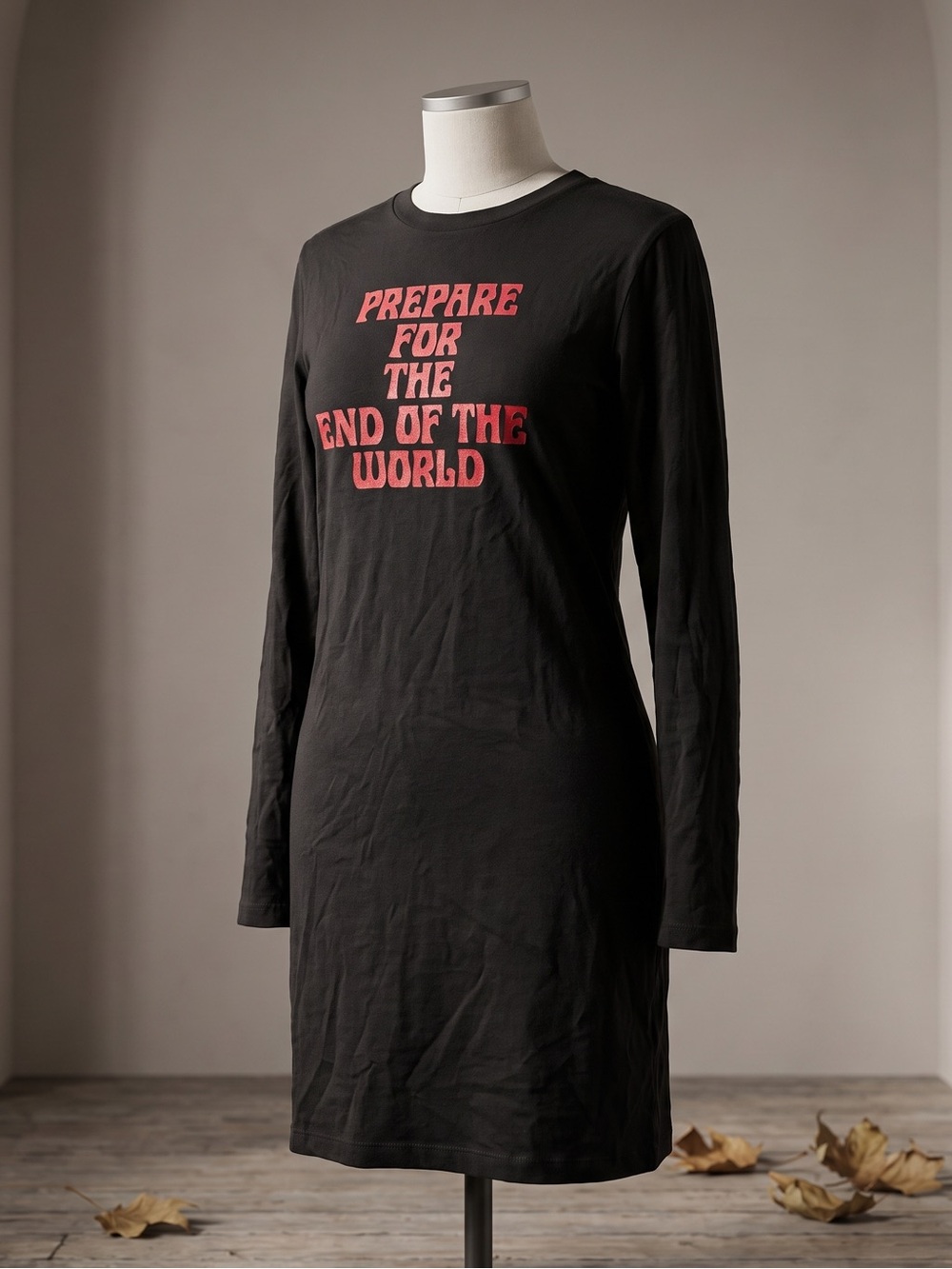 Drop Dead  Long-Sleeve Graphic Dress with Red  Slogan